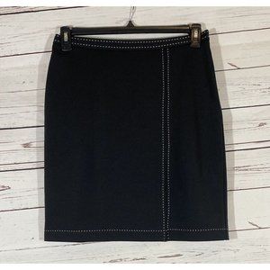 Express Skirt Womens Sz 5/6 Black White Contrast Stitching Straight Lined Slit